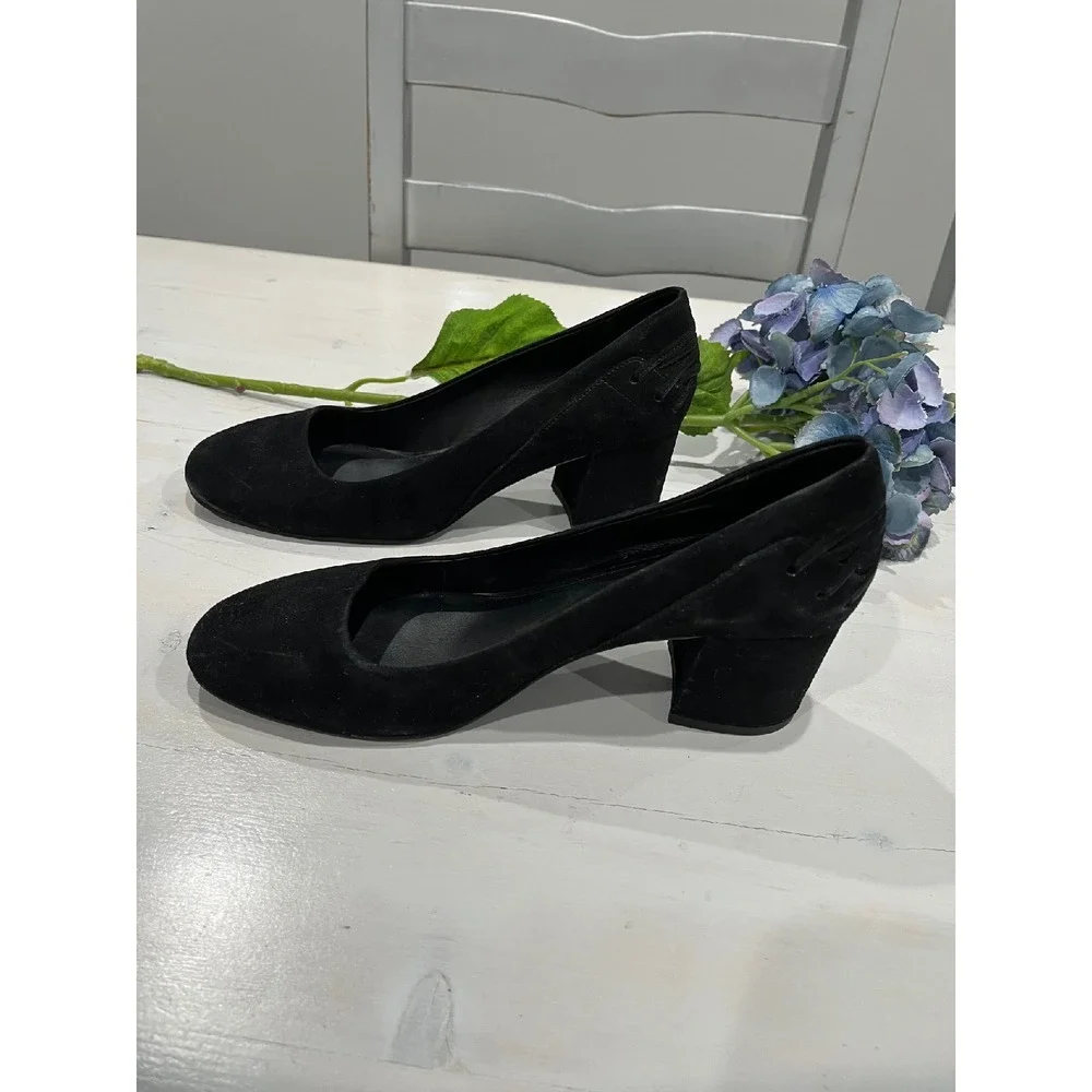 Elie Tahari Suede Block Heel Pumps‎ Comfortable Slip On Shoes Black 38.5 - Picture 4 of 8